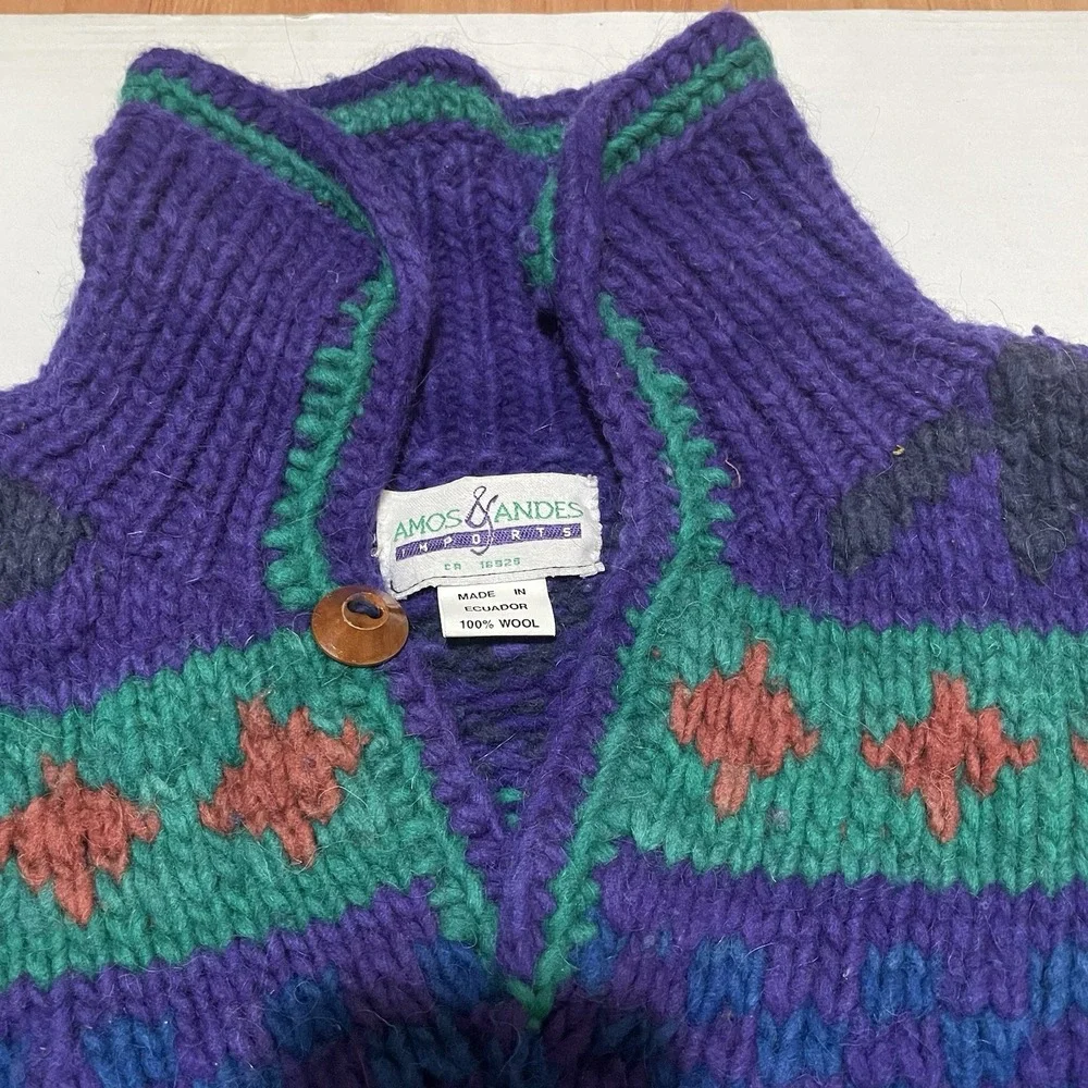 Amos & Andes‎ Imports Mens Wool Sweater Size Large Fair Isle Geometric Pullover